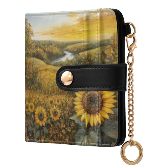 Qxltty Oil Painting Of Sunflower Ladies Wallet Rfid Slim Thin Compact Credit Card Women Wallet Zipper Coin Pocket and ID Window for Female Gifts