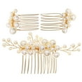 thumbnail image 4 of KAKOWELY Juego de 3 peinetas de perlas para el pelo, tocado de novia, delicados peines decorativos, accesorios para el pelo de graduación, 4 of 4