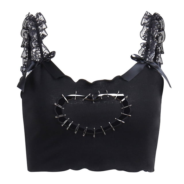 Minnieouse Sexy Tanktop Cintura alta Correa de encaje Camisola Estética Playa Vacaciones Crop Top Transpirable Clubwear Ropa de verano S Prendas para la parte inferior del cuerpo S Minnieouse AP011255-01