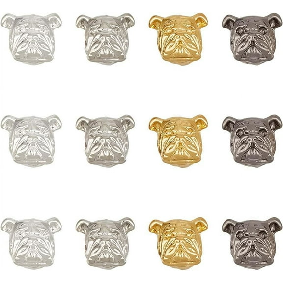1Box 12Pcs 4 Colors Alloy Puppy Beads Bulldog Head Mixed Color 11x12.5x8mm Hole: 2mm 3pcs/color
