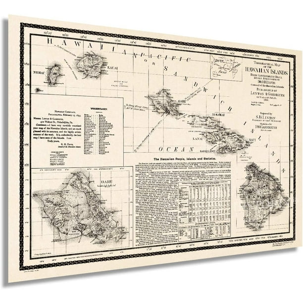 Historix 1893 Map Of Hawaii 16x24 Inch Vintage Hawaiian Islands Wall Art - Hawaii Islands Wall Art Historix 1893 Map Of Hawaii 16x24 Inch Vintage Hawaiian Islands Wall Art - Hawaii Islands Wall Art