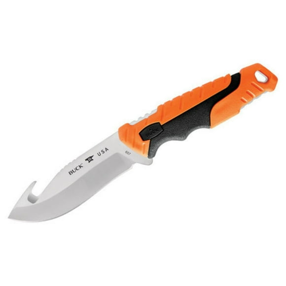 Buck 657 Pursuit Pro Guthook Hunting Knife – S35VN Steel Blade, Orange GFN/Versaflex Grip, Nylon Sheath – Made in USA, Forever Warranty