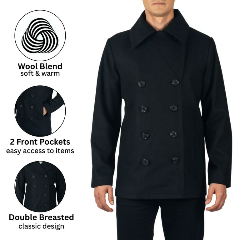 Alpine Swiss Mason Mens Wool Blend Pea Coat Jacket Double Breasted