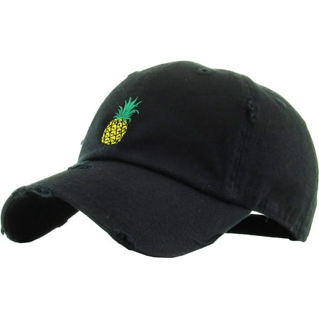 Tweed Vintage Hat Pineapple Black Distressed Vintage Dad Hat Adjustable Baseball Cap Banana Guac Grape Melon Berry Lemon Lime Weed Marijuana Cannabis ()