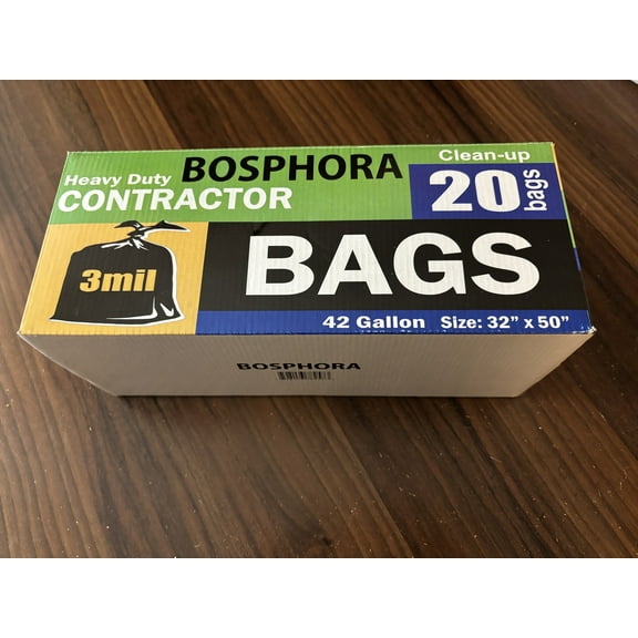 BOSPHORA Heavy Duty Contractor Bags, 3mil, 42 Gallon, 32" x 50", Set of 20