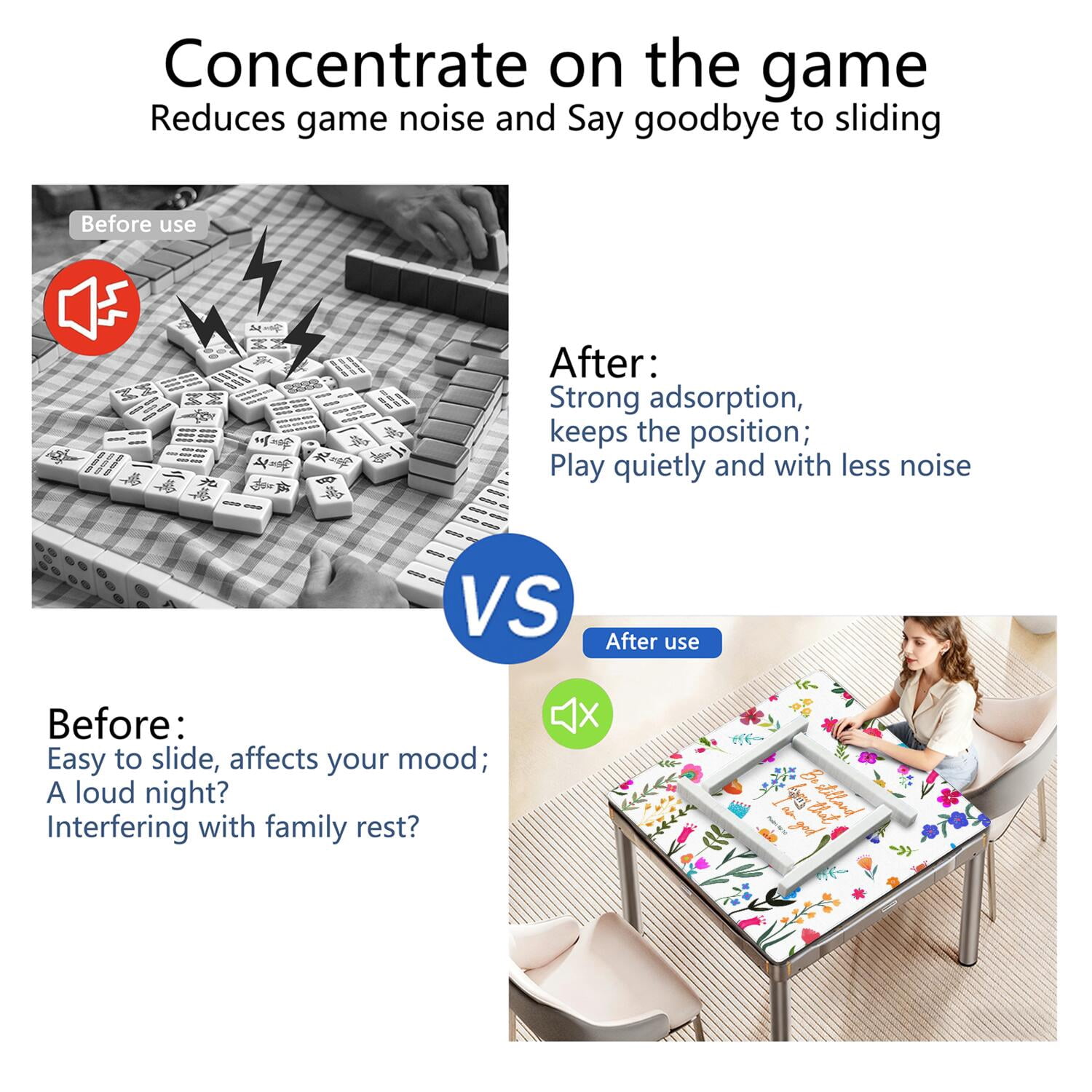 Premium Floral Non-Slip Rubber Mat for Mahjong Tables 31.5x31.5 Inch Large Playing Surface with Noise Reduction for Tiles Cards and Board Games