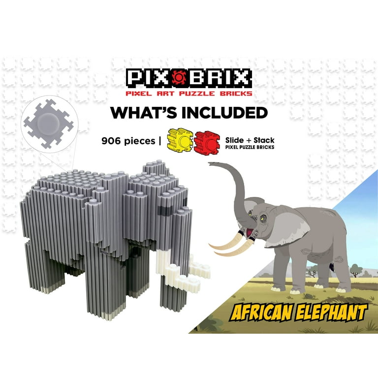 Pix Brix Wild Kratts Pixel Art Kit African Elephant, 906 Pieces