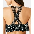 thumbnail image 2 of California Waves Women's Black Stretch Strappy Macrame Flounce Racerback Ruffled Scoop Neck Swimsuit Top M, 2 of 4