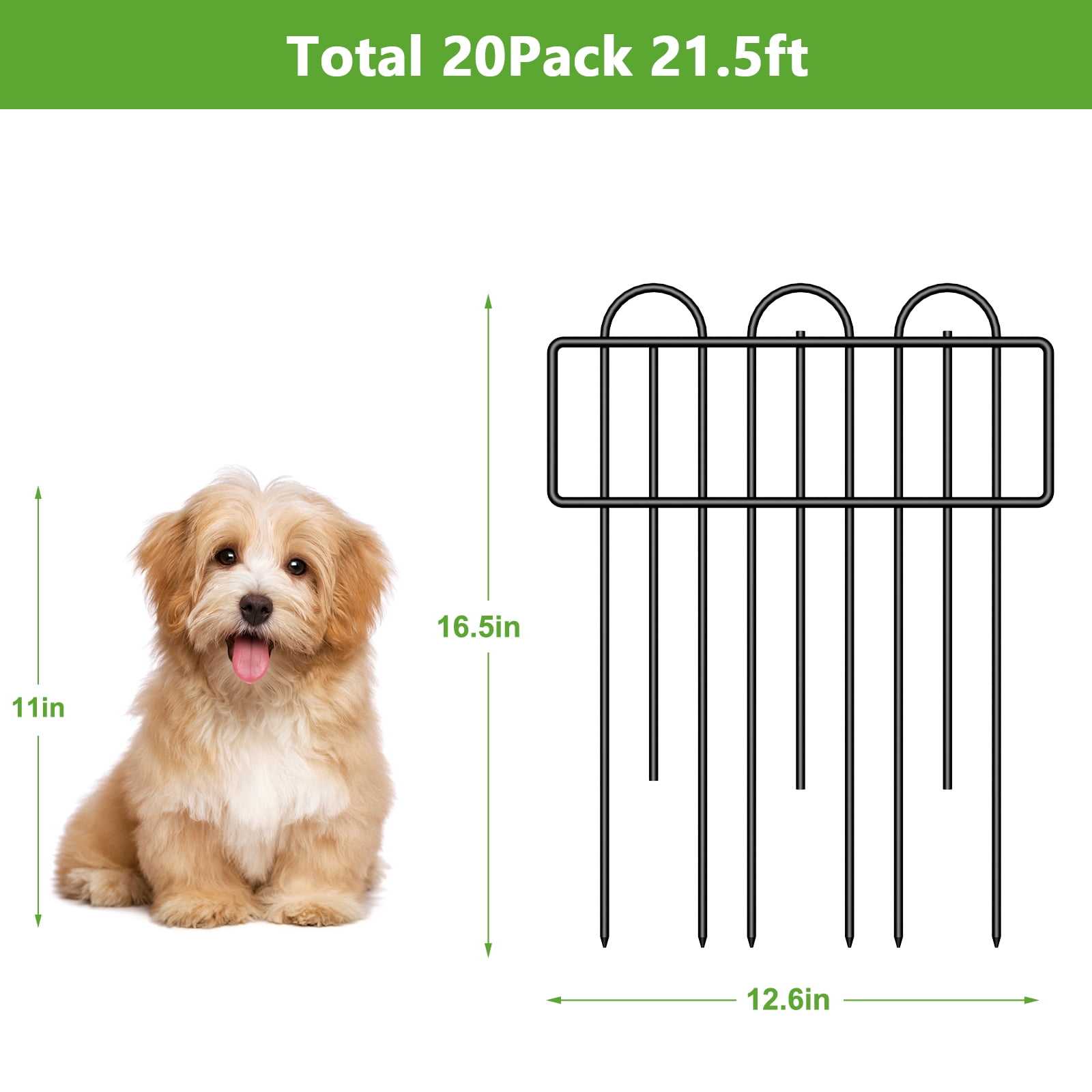 20-Pack Garden Fence 21.5ft Total Length, 16.5inx12.6in Black Metal Decorative Animal Barrier for Yard Patio Flower Bed