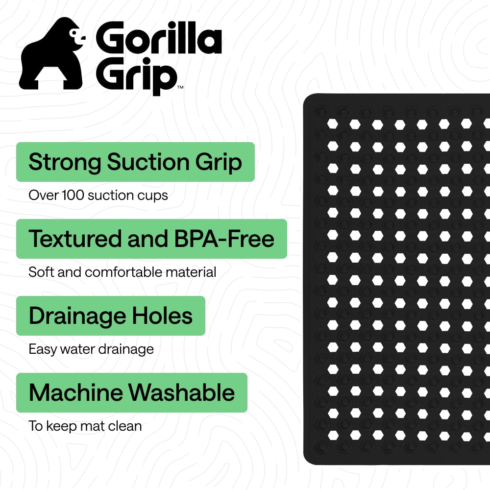 GORILLA GRIP Patented Shower and Bathtub Mat, 21x21, Square Bath Tub Stall Floor Mat, Black Opaque