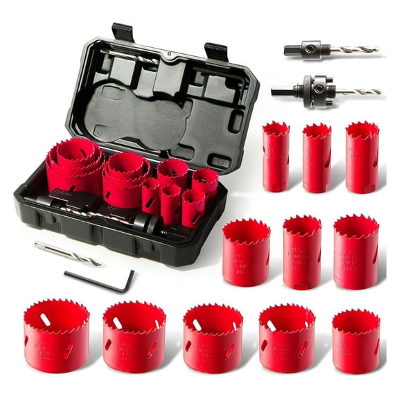 HYCHIKA 17 Pcs Hole Saw Kit, 3/4" to 2-1/2" High Speed Steel Hole Saw Set for Thin Metal, Hard Wood