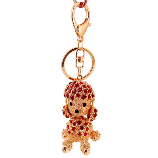 Llavero creativo de la aleación de simulación caniche Bling-bling llavero bolso del llavero decoraciones Colgante colgante para niñas regalo del amante de las mujeres (rojo)
