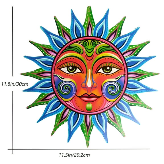 LAMIRO Metal Sun Mural Decor Outdoor Wall Hanging Iron Crafts Household Art Sculpture Decoration for Outdoor Garden Fence Porch Patio Red