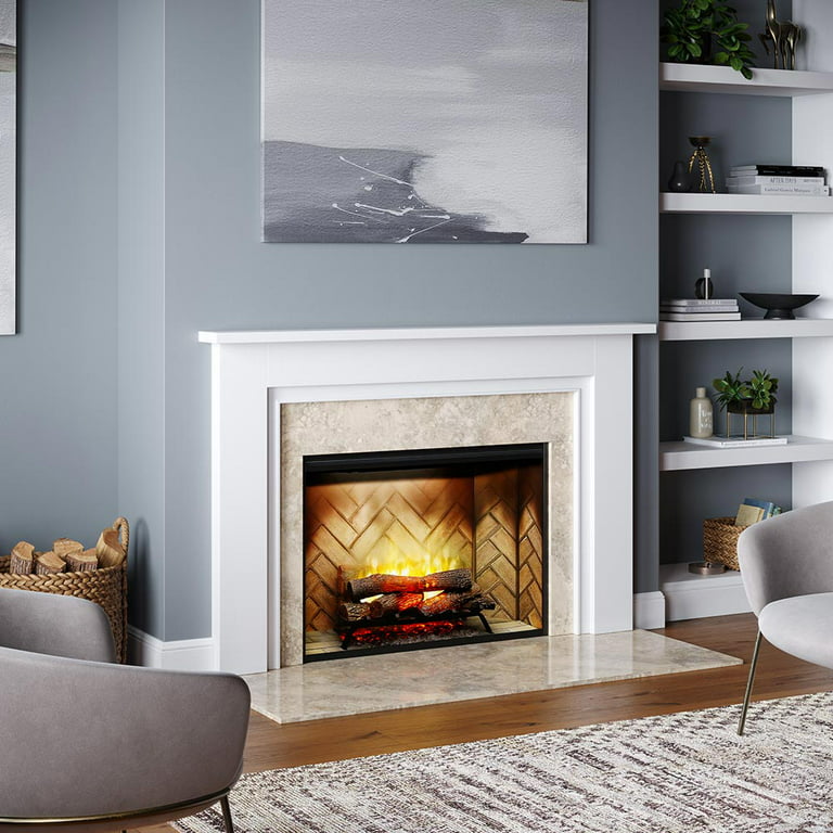 White 52 Inch x 39 Inch Wood Fireplace Mantel Surround Kit with Shelf and  Trim | Essex from Mantels Direct - Poplar Wooden Chimney Mantel Surround
