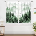 thumbnail image 4 of Green Misty Forest Small Kitchen Curtains Tree Mountain Window Treatment Woodland Landscape Rod Pocket Cafe Short Curtains for Bathroom Dining Room Men Tier Treatment Drapes 27.5x39 inch, 4 of 6