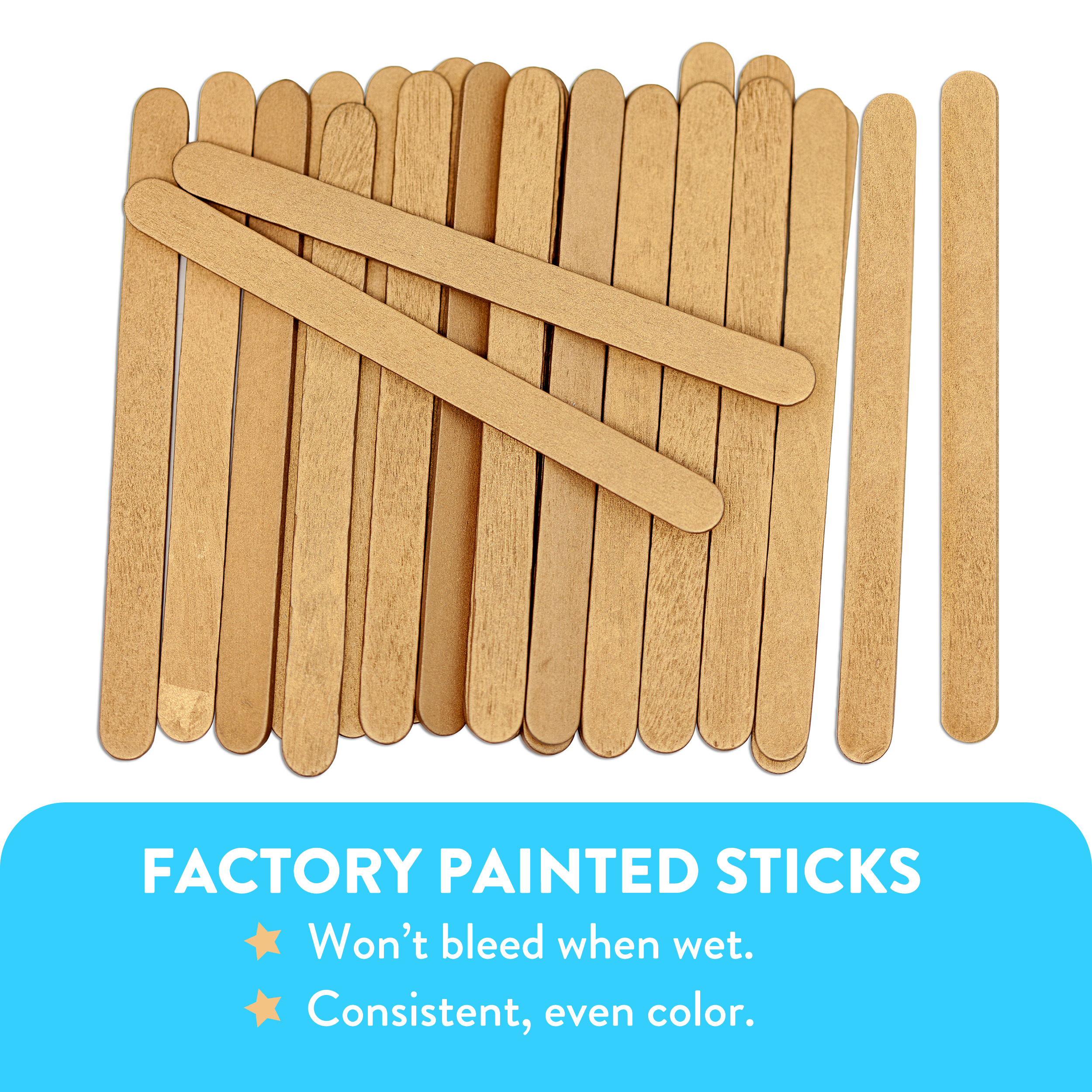 CraftySticks- 1000 Pack 4.5 Inch Gold Metallic Painted Popsicle Sticks, Wood Craft Sticks for Crafts, Learning and STEM Basics