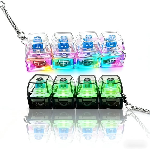 LED Keyboard Clicker Fidget Toy 4-Key Mechanical Fidget Keyboard Mini Keychain Light Up Stress Relief Toy for Adults Kids Office Gift (2 Colors)