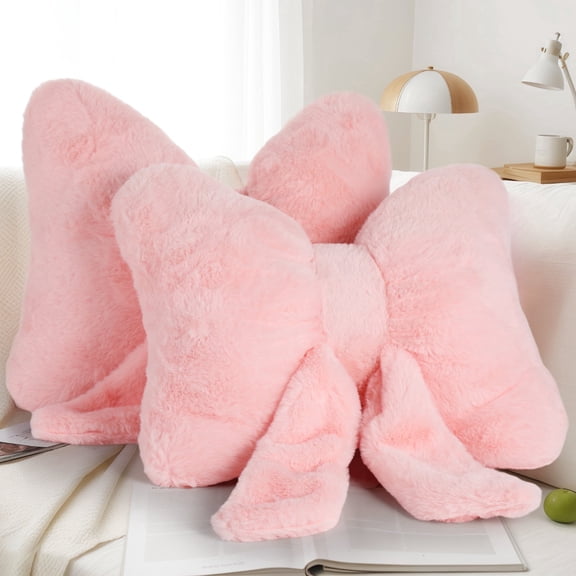 XIBUFE 2 Pack Pink Bow Pillows-Plush Soft Accent Cushions for Bedroom,Sofa&Office Chair Decor,Elegant Bow-Shaped Throw Pillows Pink Throw Pillows