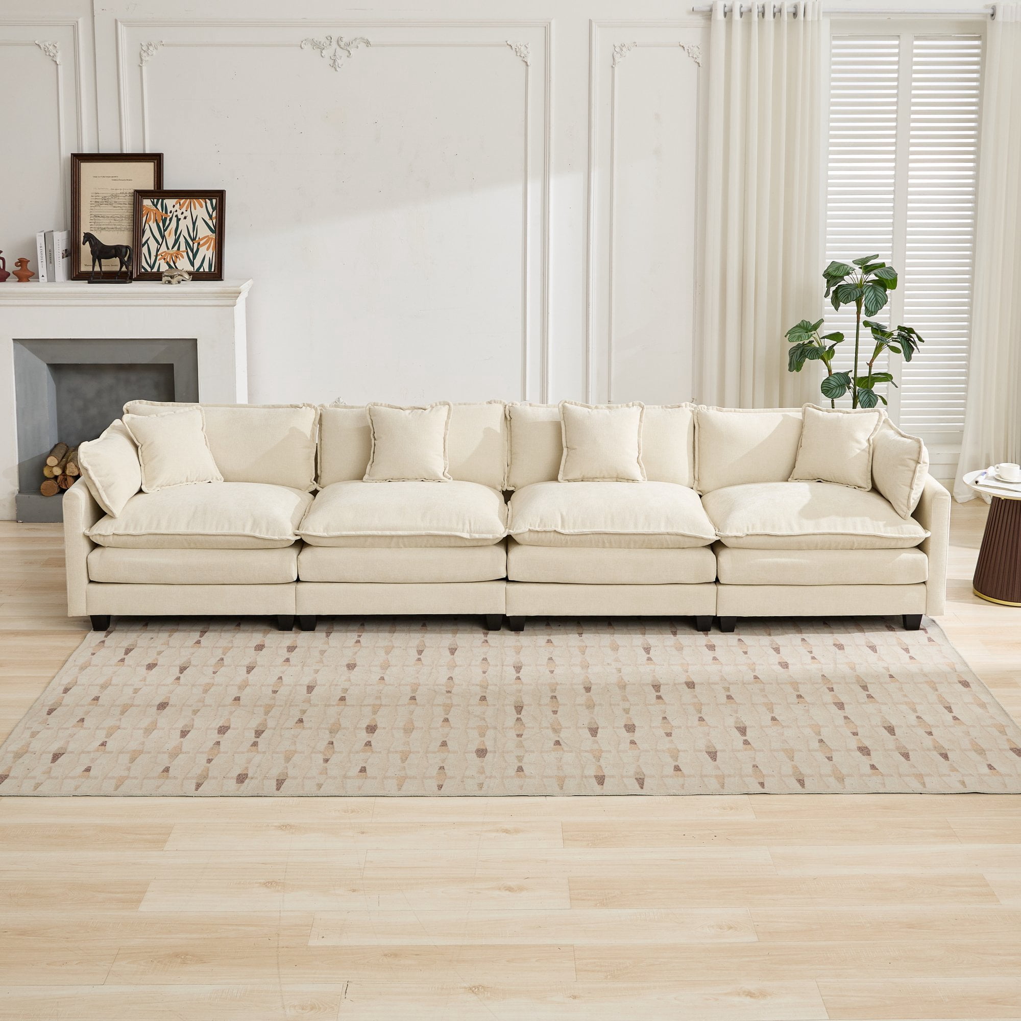 AISWORD 150" Extra Wide Modular Cloud Sofa, 4-Seater Sectional Couch with Double-Layer High-Elastic Sponge, Breathable Chenille Fabric Comfy Upholstered Settee for Living Room