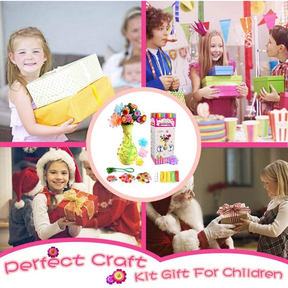 CNKOO Crafts for Girls Ages 4-12 Gift Make Your Own Flower Bouquet with Buttons Felt Flowers, Vase Art and Craft for Children - DIY Activity for Boys & Girls