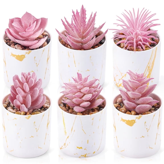 6 Mini Artificial Succulents Plants, Cute Faux Succulents for Bathroom Home Office Desk Decor, Ideal Decor Accessories for Women