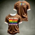 thumbnail image 3 of GrmtClth We the People Means Everyone Printing Shirts Pride Month Rainbow Color Blocking Tops Summer American Flag Tee Trendy Unisex Short Sleeve Wear Brown 3XL, 3 of 3