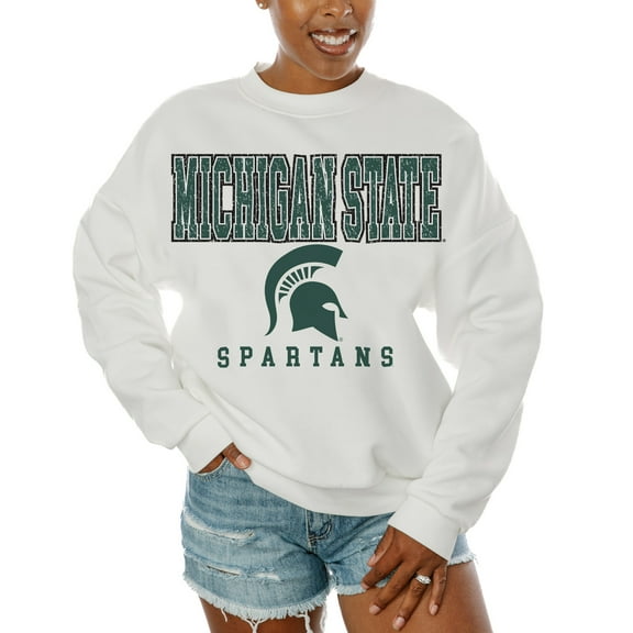 Women's Gameday Couture  White Michigan State Spartans Freestyle Fleece Pullover Sweatshirt