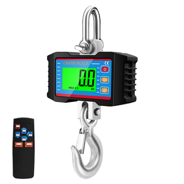 Heavy-Duty Digital Hanging Scale 1000kg/2204lb with Remote Control, LCD Backlight Display, Unit Conversion (kg/lb/N), Data Hold/Tare/Zero Functions, Steel & Aluminum Alloy Construction, Ideal for