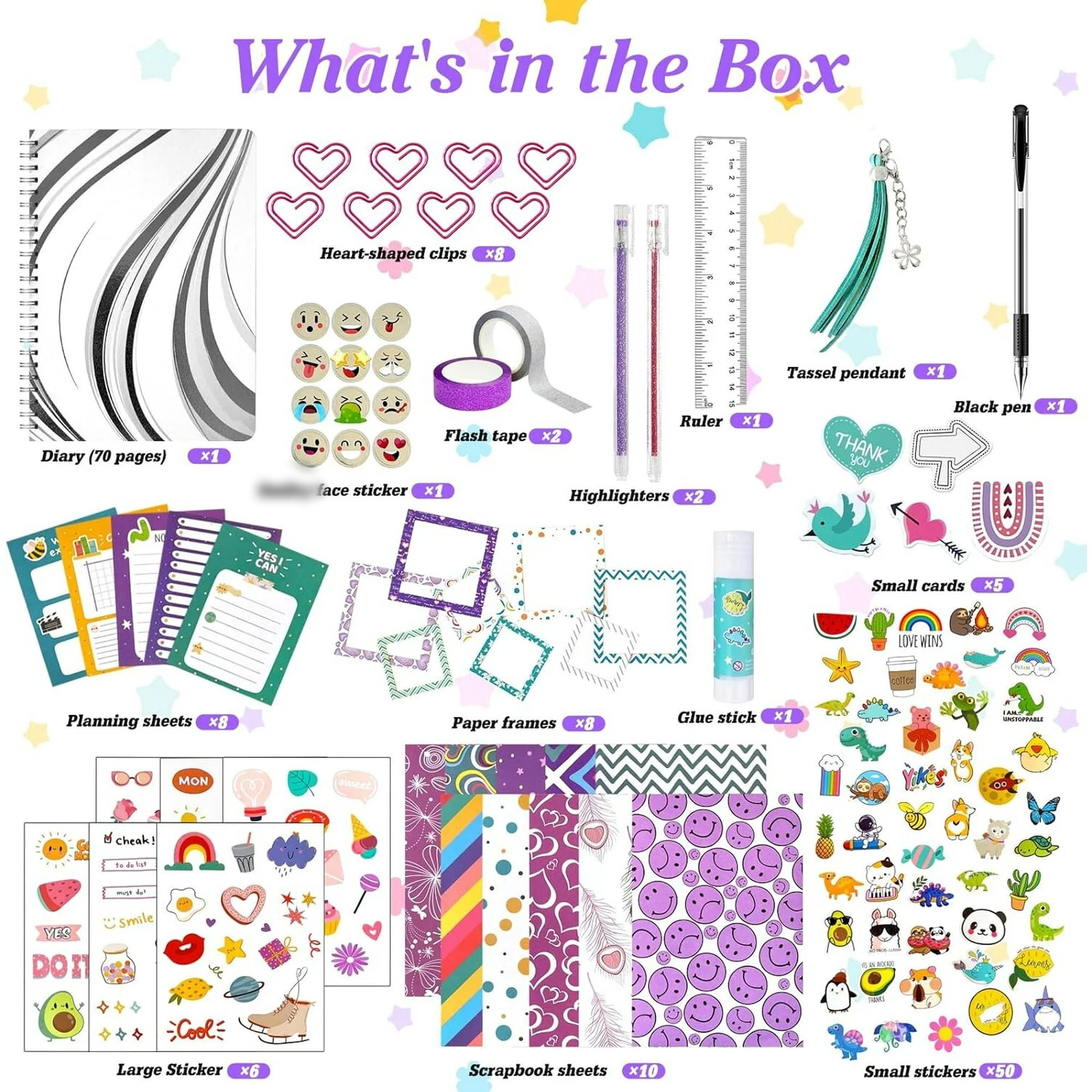 DIY Journal Kit for Girls,DIY Girl Journal Set for Teenage Girls,48 Pcs Scrapbook & Diary Kits,Journaling Art Crafts Kit Teen 8-14 Year Old Girl Birthday Gifts,Purple