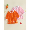 thumbnail image 3 of RUINIXCW Toddler Girl Orange Halloween Dress with Pumpkin  Ghost Applique Long Sleeve Swing Dress for Trick or Treat Party, 3 of 8