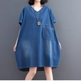 thumbnail image 5 of MuZeFu Women's Denim Casual Summer V-Neck Dress Women's Casual Denim Dress Fashion Leisure Retro Loose Strap Dress, 5 of 9