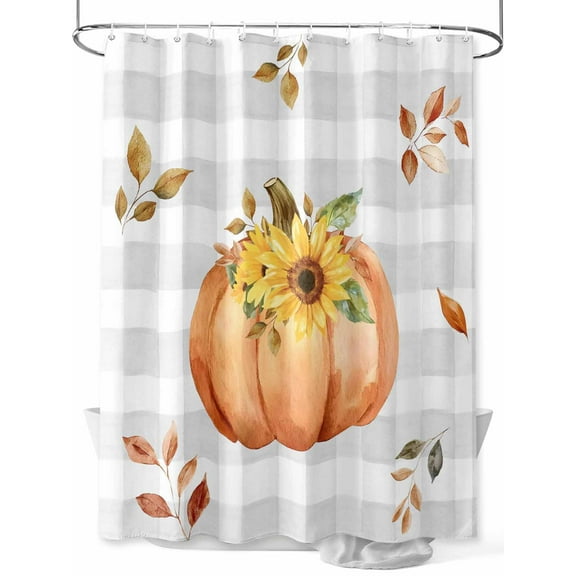 Fall Shower Curtain Pumpkin Shower Curtains for Bathroom Thanksgiving Decor, Waterproof Polyester Shower Curtain Set with Hooks, Standard Size 72" x 72" Sunflower Leaves Gray Plaid