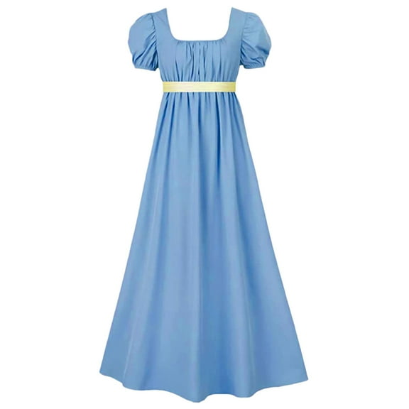TAIAOJING Regency Dresses For Women With Satin Sash Ruffled Puff Sleeve Empire Waist Dress Gown