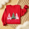 thumbnail image 3 of qucoqpe Women's Christmas Tree Printed Sweatshirts Fashion Casual Crewneck Tops Red Series Long Sleeve Oversized Pullovers for 2026 Fall Winter, 3 of 5
