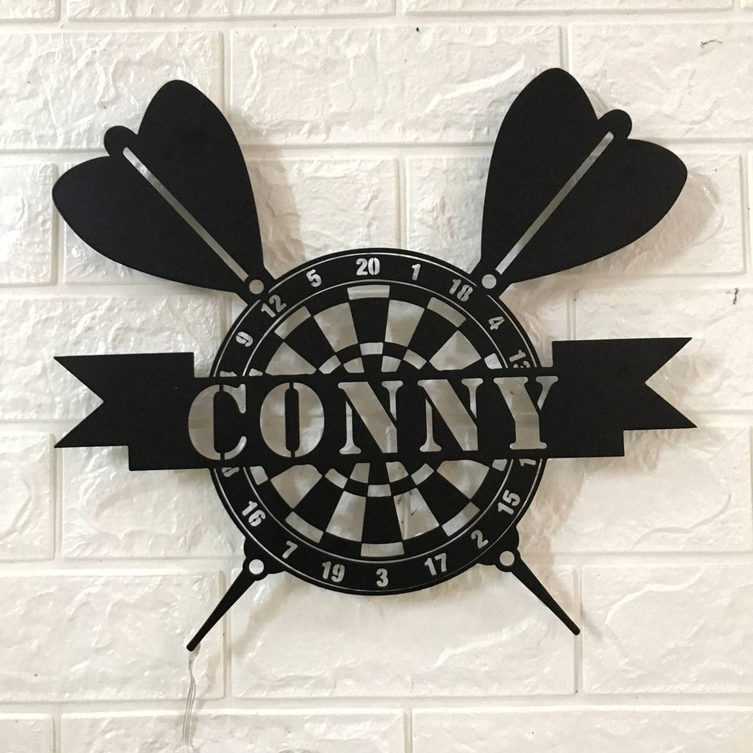 Handmadetneonsign Custom Darts Cross Dartboard Metal Wall Art LED Light - Personalized Sport Player