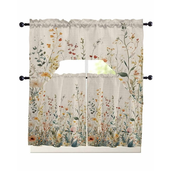 Vintage Botanical Kitchen Curtains Sets 36 Inch Length with Valance, Spring Floral Summer Botanical Rustic Swag Valances and Tiers Curtain Set Drapes Swag Curtains for Living Room, Bathroom, Bedroom