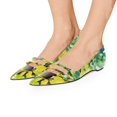 thumbnail image 2 of YDN Women Classic Flats Low Heels Pumps Pointed Closed Toe Slip On Comfortable Double Straps Dressy Slide Shoes Size 15 Green Floral, 2 of 3