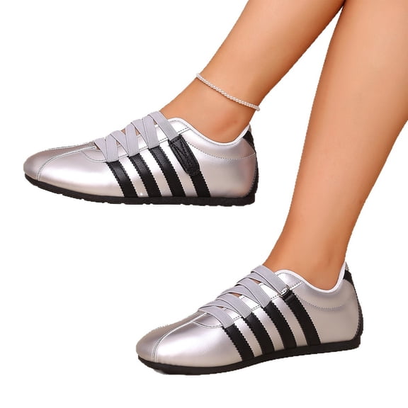 EKVAHL Women’s Striped Slip On Retro Trainer Sneakers, Rounde Toe Casual Lightweight Shoes Non-Slip Walking Athletic Flats