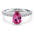 thumbnail image 3 of Gem Stone King 10K White Gold Pure Pink Mystic Topaz and Lab Grown Diamond Engagement Ring for Women | 1.20 Cttw | Pear Shape 8X5MM | Gemstone November Birthstone | Size 5, 3 of 6