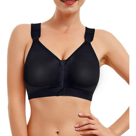 

CtriLady Women Post-Surgical Bra Zip Front Post Surgery Sports Support Bras Racerback Wireless with Adjustable Straps(Black 3X-Large)