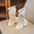 thumbnail image 7 of YMUQEIGH Girls Leather Riding Knee High Boots with Side Zipper Fashion Round Toe Comfortable Low Heel Lace Up Combat Boots Lug Sole Motorcycle Boots Little Kid/Big Kid, 7 of 7
