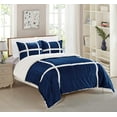 thumbnail image 2 of Elegant Comfort 3-Piece Olivia Stripe Sherpa Comforter Set, Comforter with Striped Pattern and Sherpa Backing, Textured & Comfortable Weight, Reversible Comforter Set, Full, Royal Navy, 2 of 4