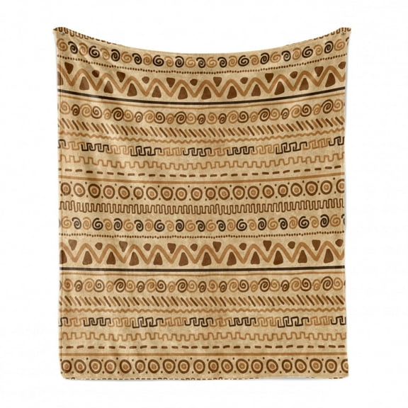 Zambia Soft Flannel Fleece Throw Blanket, Hieroglyph Style Geometric Abstract Motif, Cozy Plush for Indoor and Outdoor Use, 50" x 60", Sand Brown Caramel, by Ambesonne