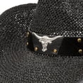 thumbnail image 6 of TOVOSO Straw Cowboy Hat for Women and Men with Shape-It Brim, Western Cowboy Hat, Bull - Black, 6 of 7