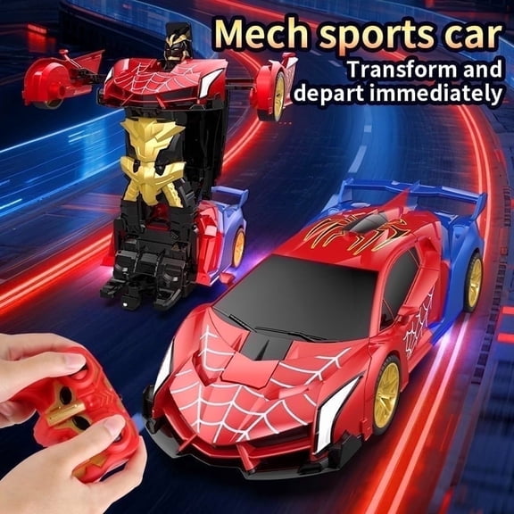 Remote Control Transforming Car Robot Toy, 1:18 Scale 2.4GHz RC Stunt Car with One-Button Transform, Lights, Rechargeable Battery