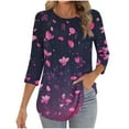 thumbnail image 2 of JTZGDY 3/4 Length Sleeve Womens Tops Round Neck Casual Boho Floral Printed Summer Tunic Tops Basic Tees Blouses Dressy T-Shirts Pleated Shirts Pink#04 L, 2 of 6