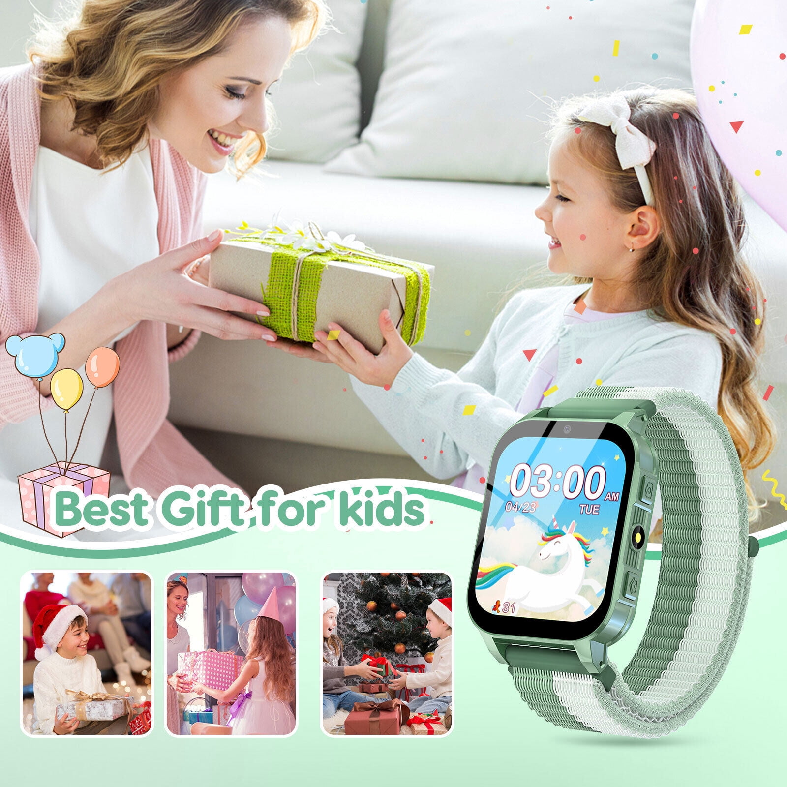 TOPCHANCES Kids Smart Watch for Boys Girls, Touch Screen Smartwatch with 30 Games, 140 Learning Cards, Storytelling, Camera, Video, Music Player, Pedometer (Green)