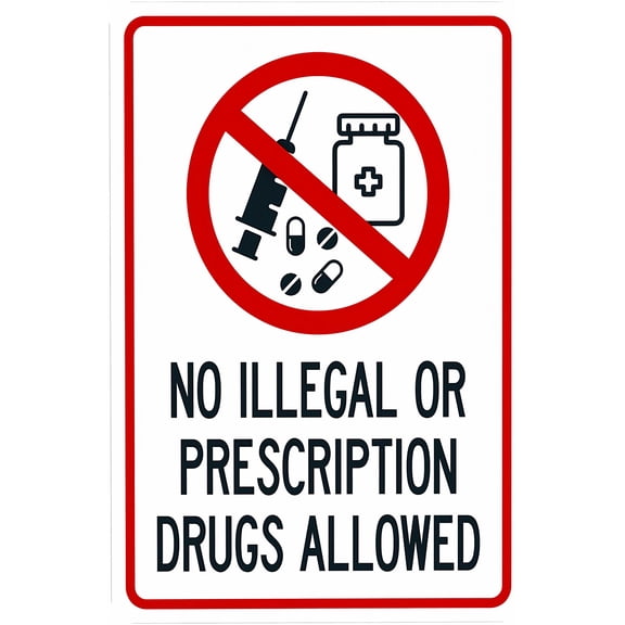 No Illegal Or Prescription Drugs Allowed Warning Sign - 8"x12", Prohibition Metal Decor for Business, Home, Outdoor/Indoor