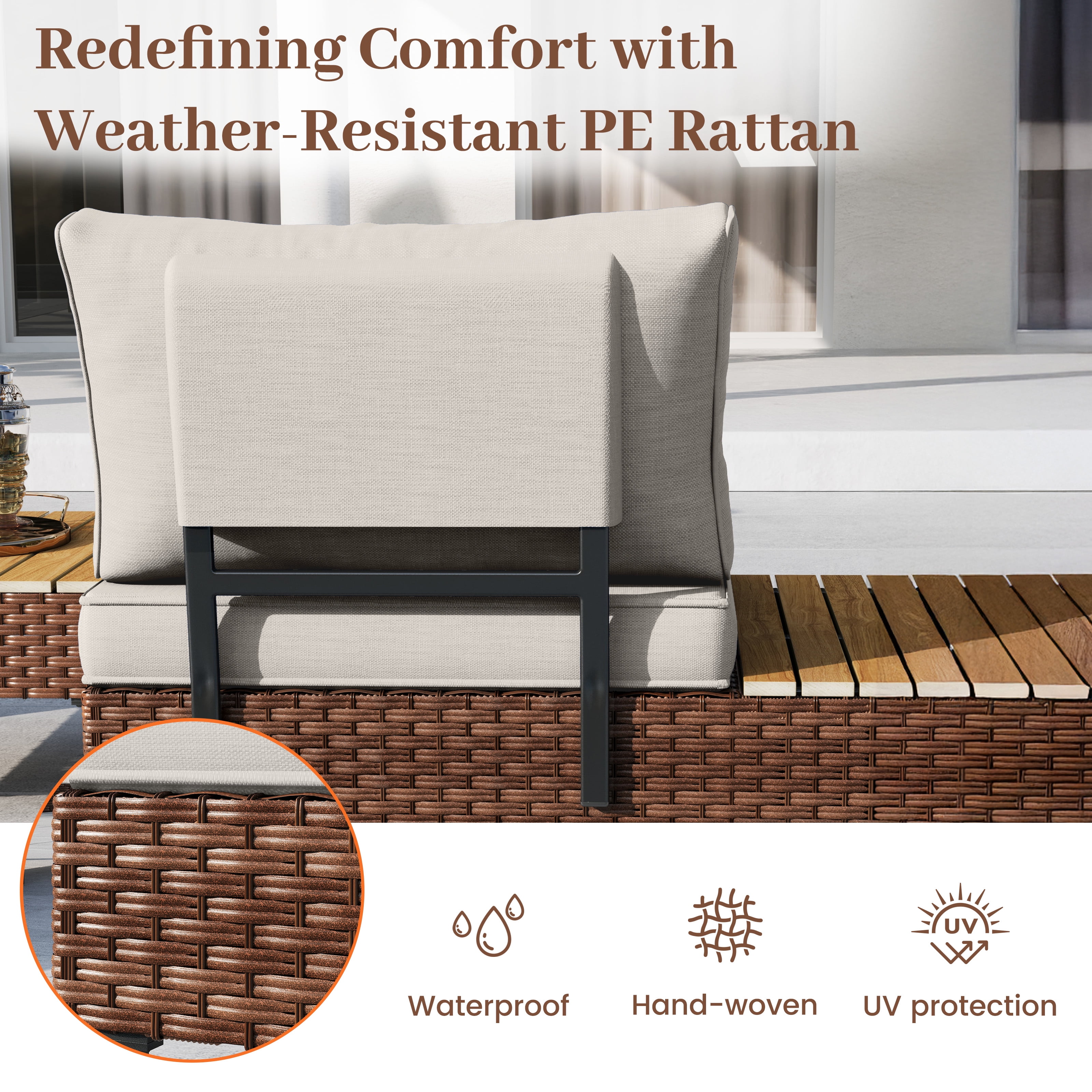 ELPOSUN Patio L Shaped Conversation Sectional Sofa Set with Coffee Table, 5 Pieces Patio Furniture Seating Group with Side Table for Backyard Garden, Beige Grey