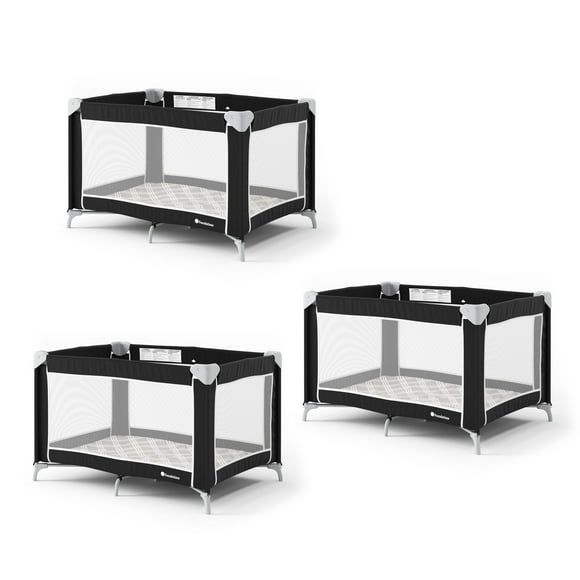 Foundations Sleep 'N Store Baby Play Yard 3 Pack for Hotels, Graphite